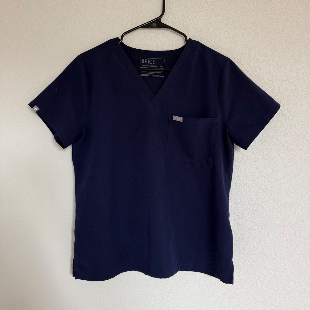 FIGS Catarina Navy Blue Scrub Top V-Neck One Pocket Medical Uniform Healthcare